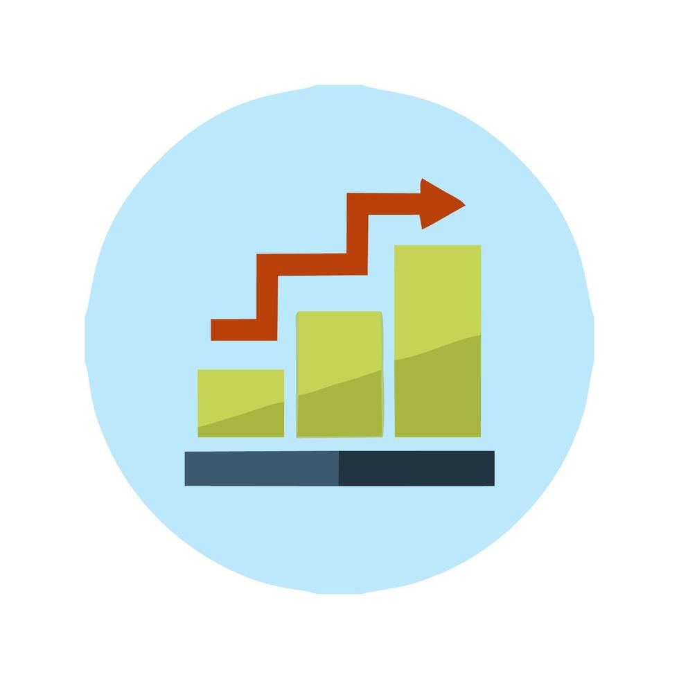 a flat icon of a bar chart with an arrow going up vector