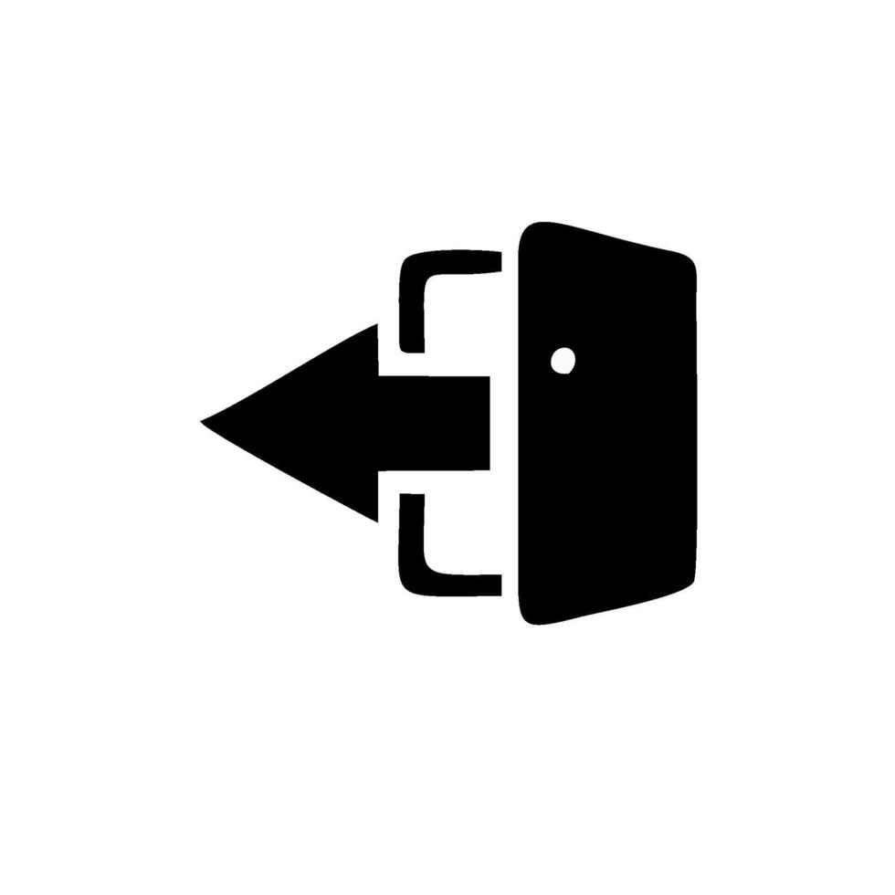 a black and white icon of a door with an arrow pointing to it vector