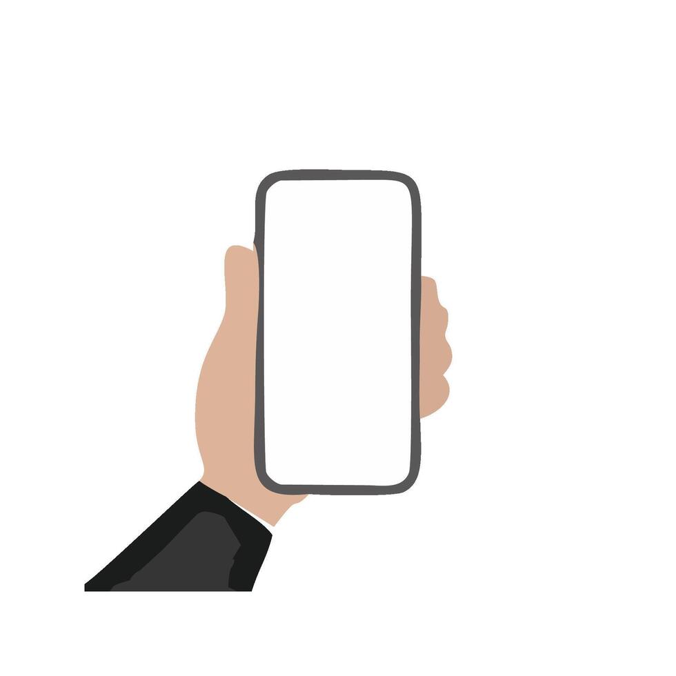hand holding a smartphone with blank screen vector