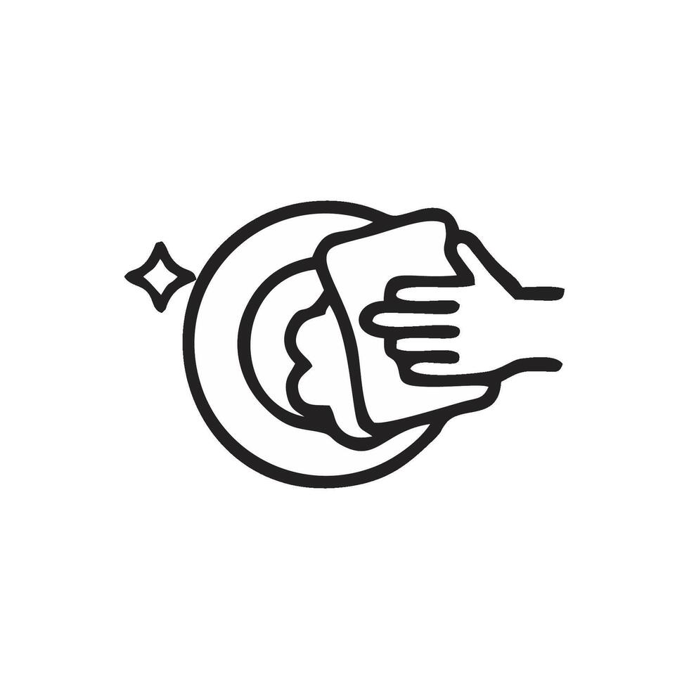 a black and white line icon of a hand washing a dish vector