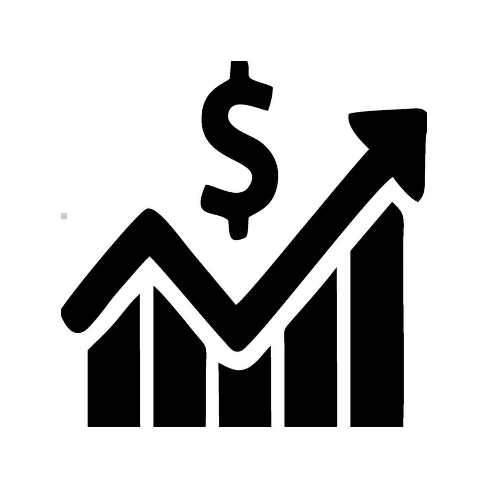 a black and white icon of a graph with a dollar sign vector