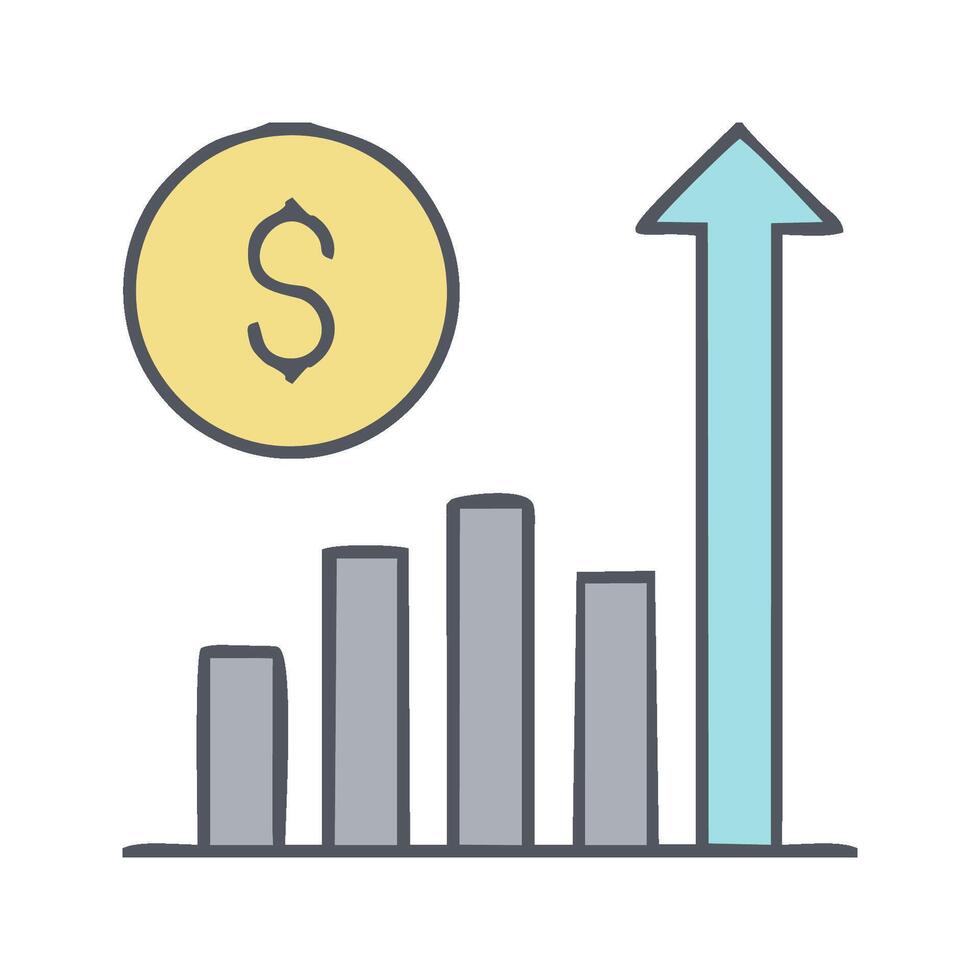 a graph with a dollar sign and a bar chart vector