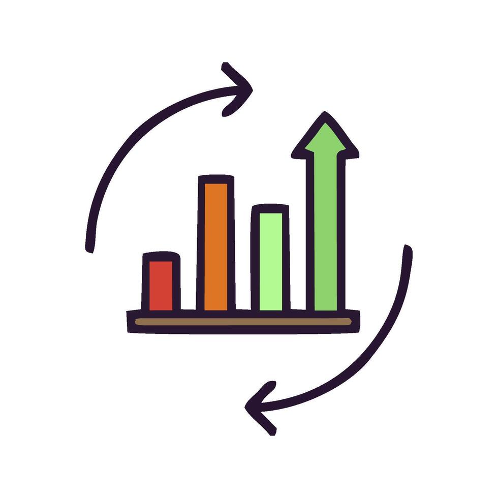 an icon of a bar chart with arrows pointing up vector