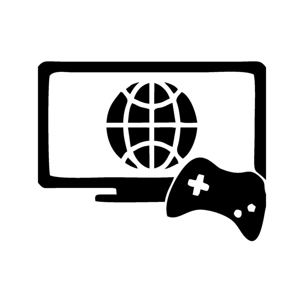 a black and white image of a computer monitor with a globe on it vector
