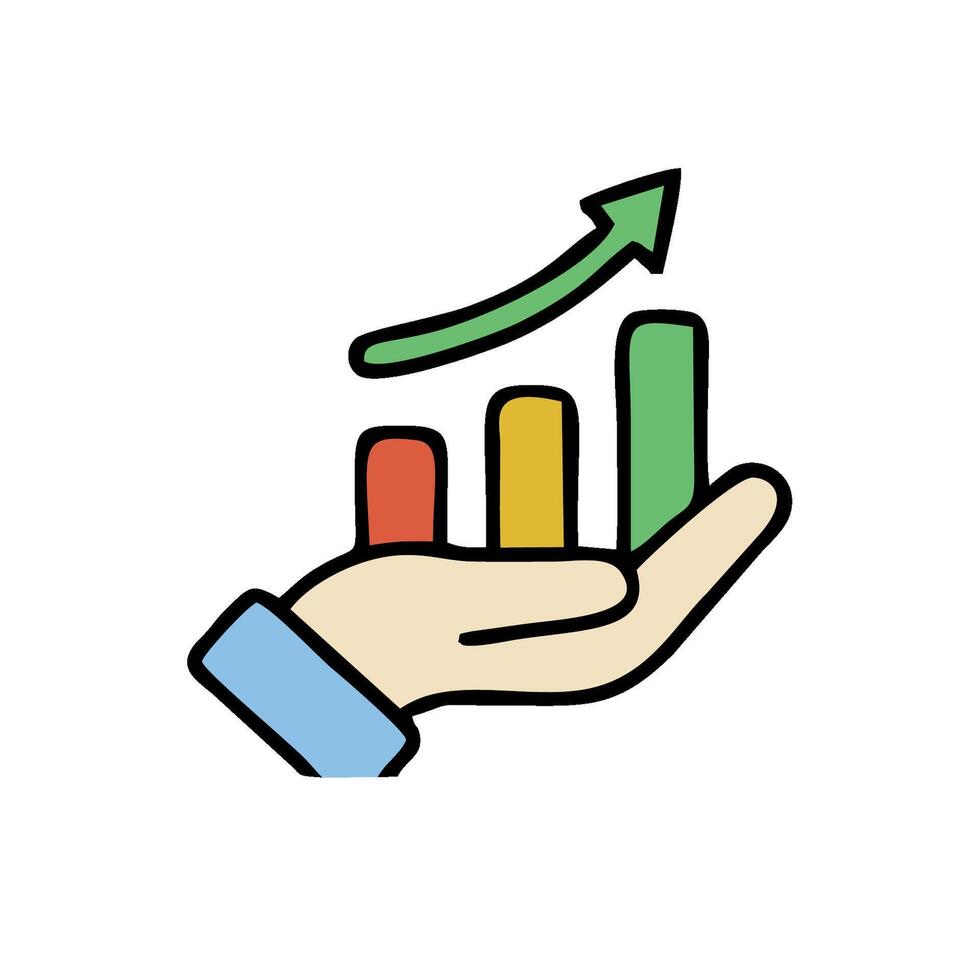 hand holding a graph bar with an arrow pointing up vector