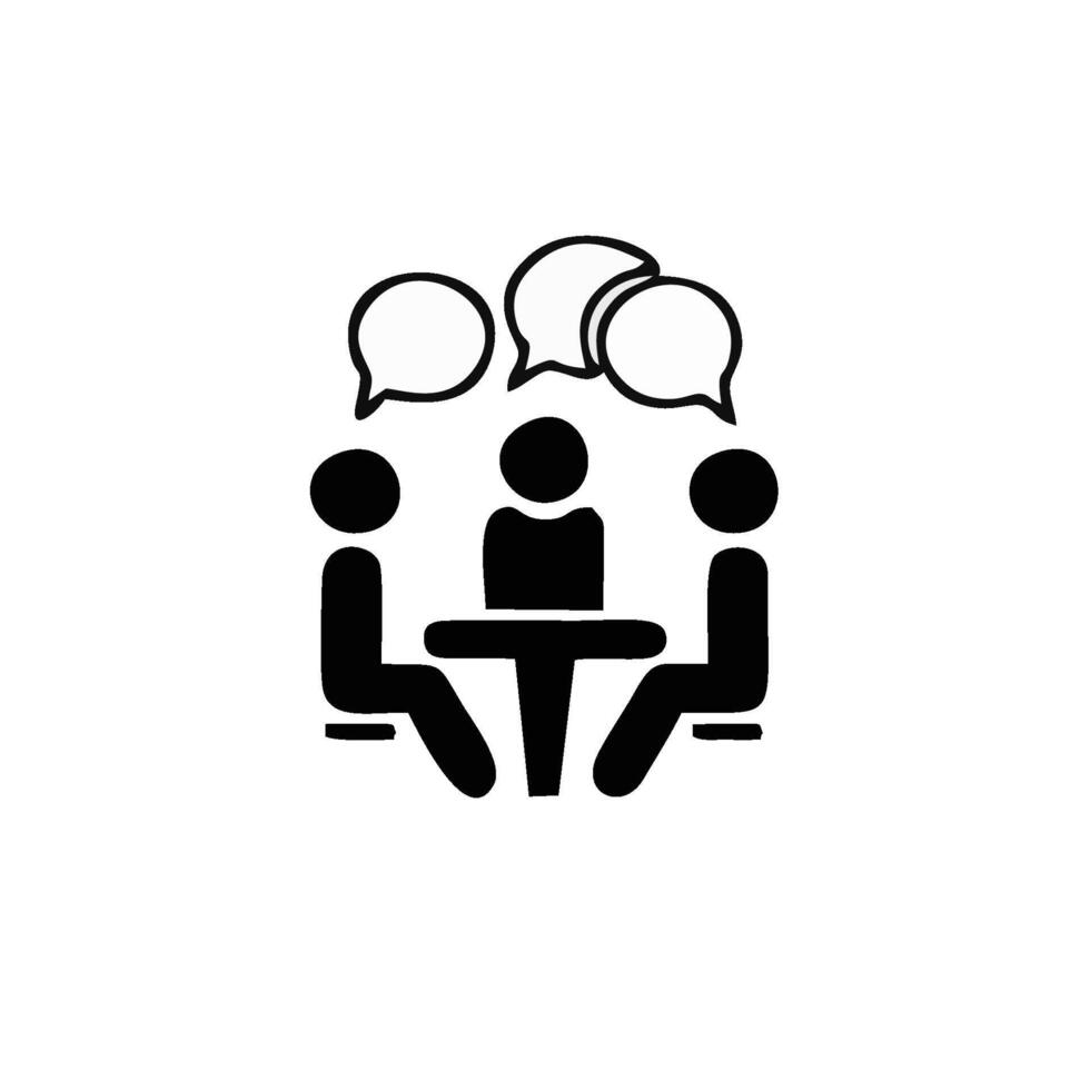 a black and white image of two people sitting at a table with speech bubbles vector