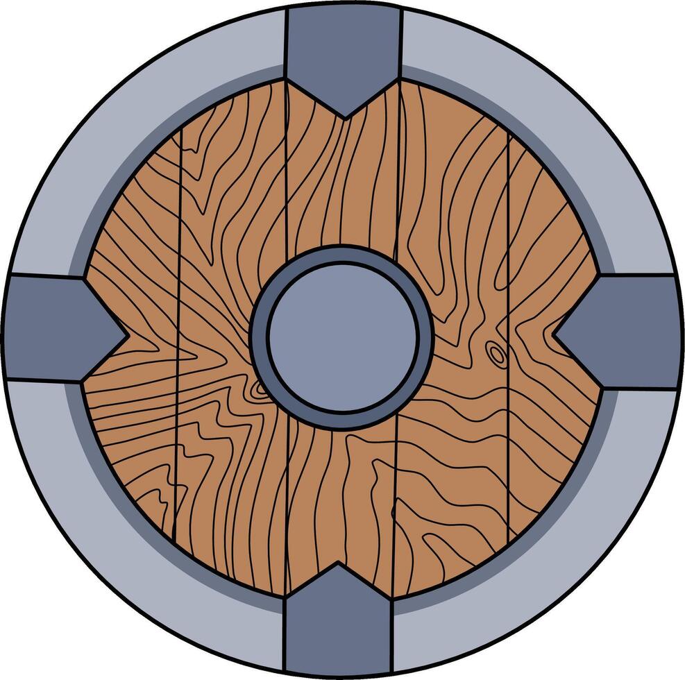 Cartoon Drawing of a Wooden Round Shield vector