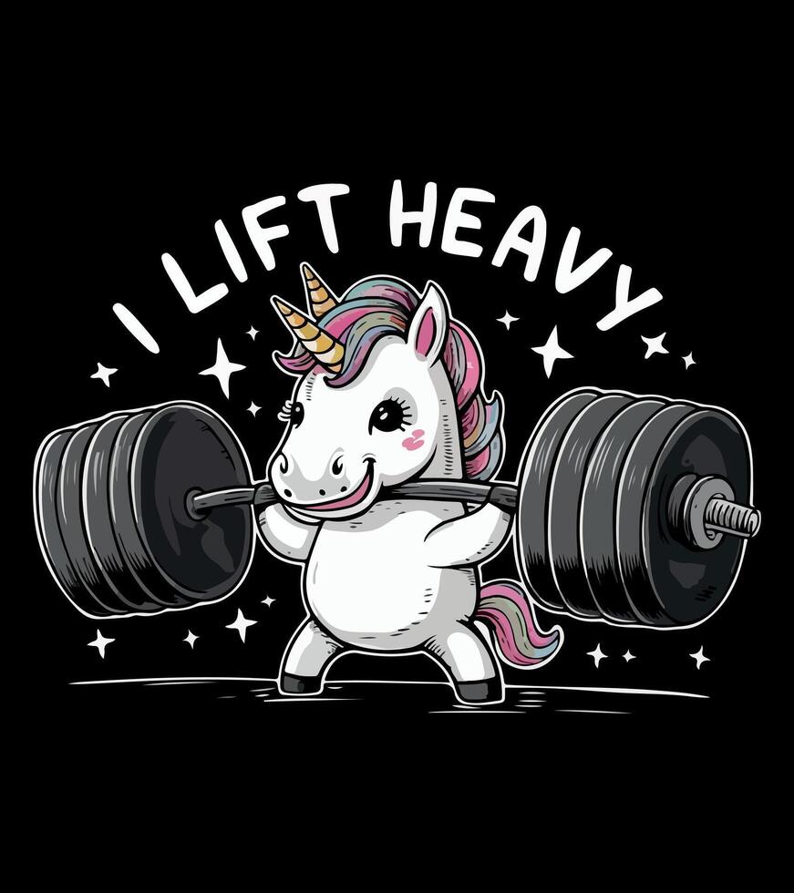 a unicorn with a horn on its head is holding a heavy weights. vector