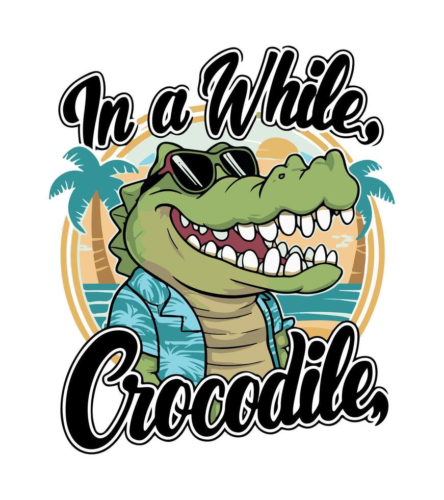 a crocodile with a white background that says in a while crocodile. vector