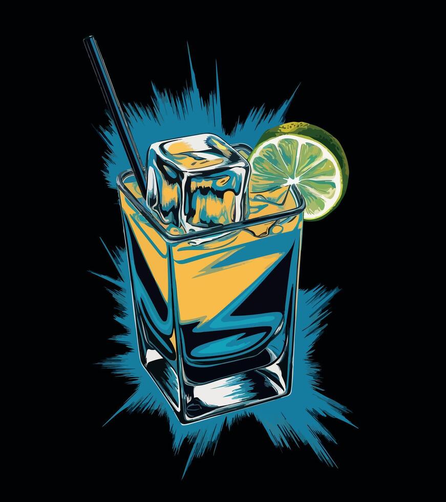 a drink with a lime wedge on the top. vector