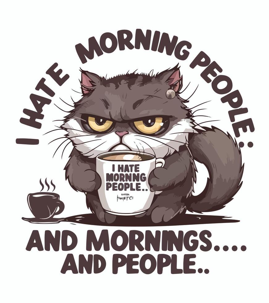 a cartoon of a cat with a cup of coffee and people vector