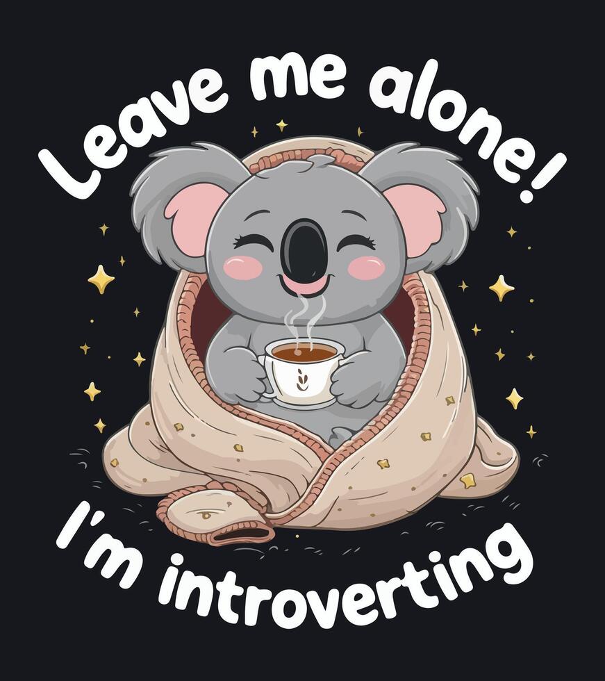 a koala with a cup of tea and a koala in it vector