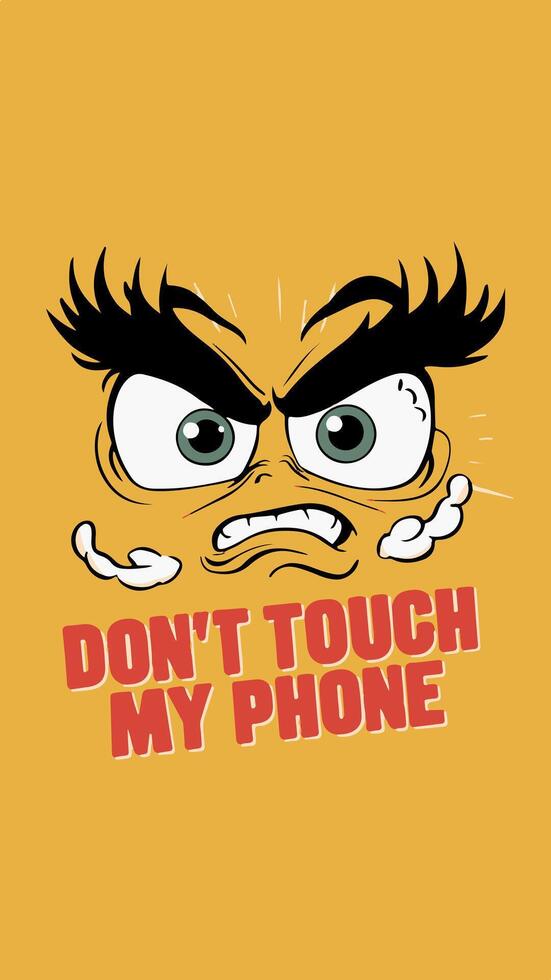 a mobile phone wallpaper with a cartoon image of a angry man holding a phone. vector