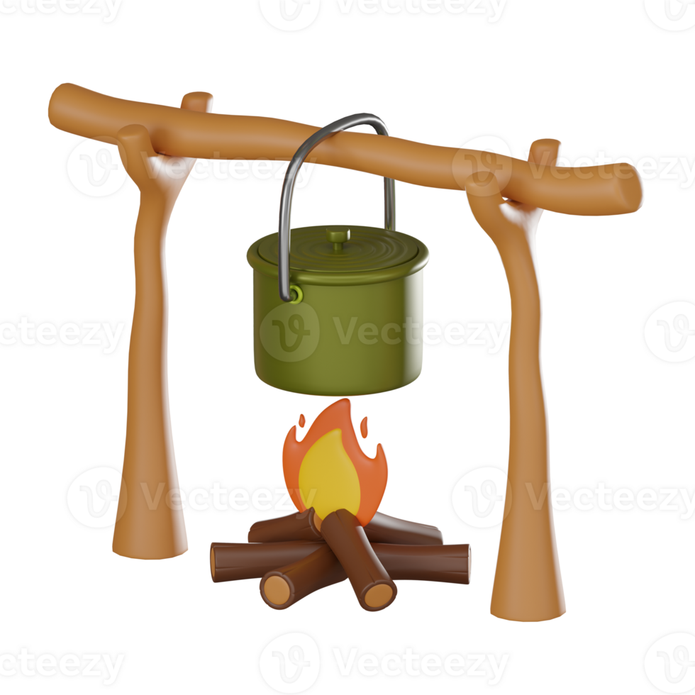 Campfire Cooking Icon, Outdoor Adventure. 3D Render png