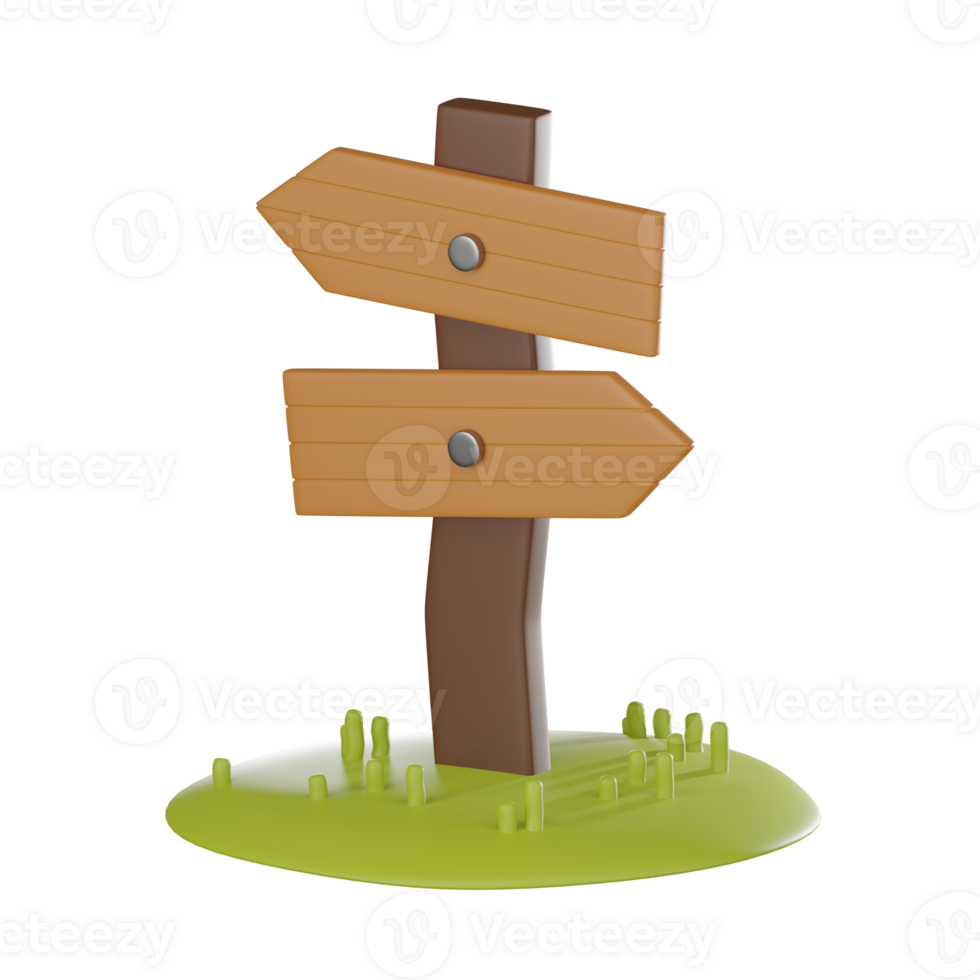 Wooden Directional Sign, of Wood Symbol for Navigation and Wayfinding. 3D Render png