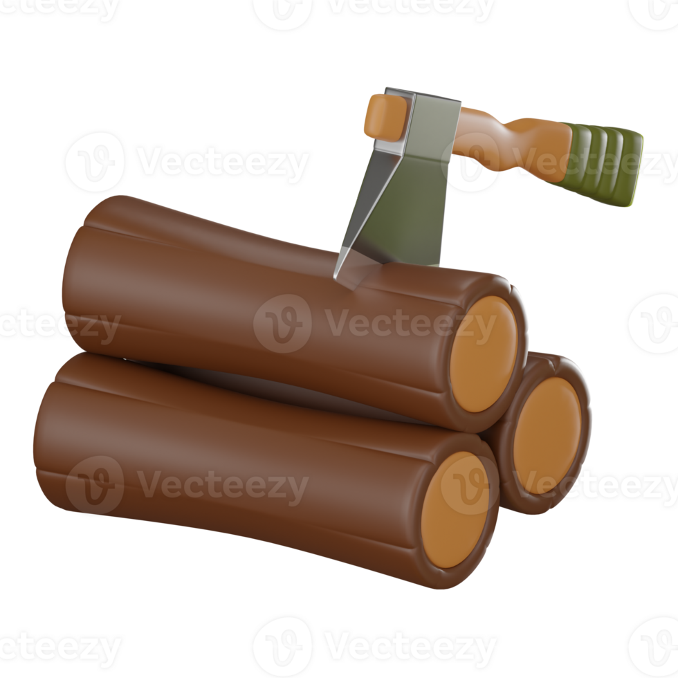 Lumberjack Axe 3D Illustration, Realistic Tool for Forestry and Woodwork png