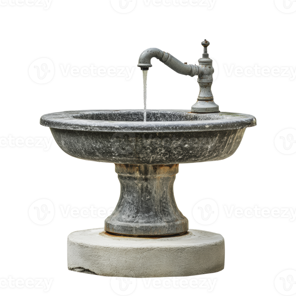 Rustic stone fountain with a classic spout png