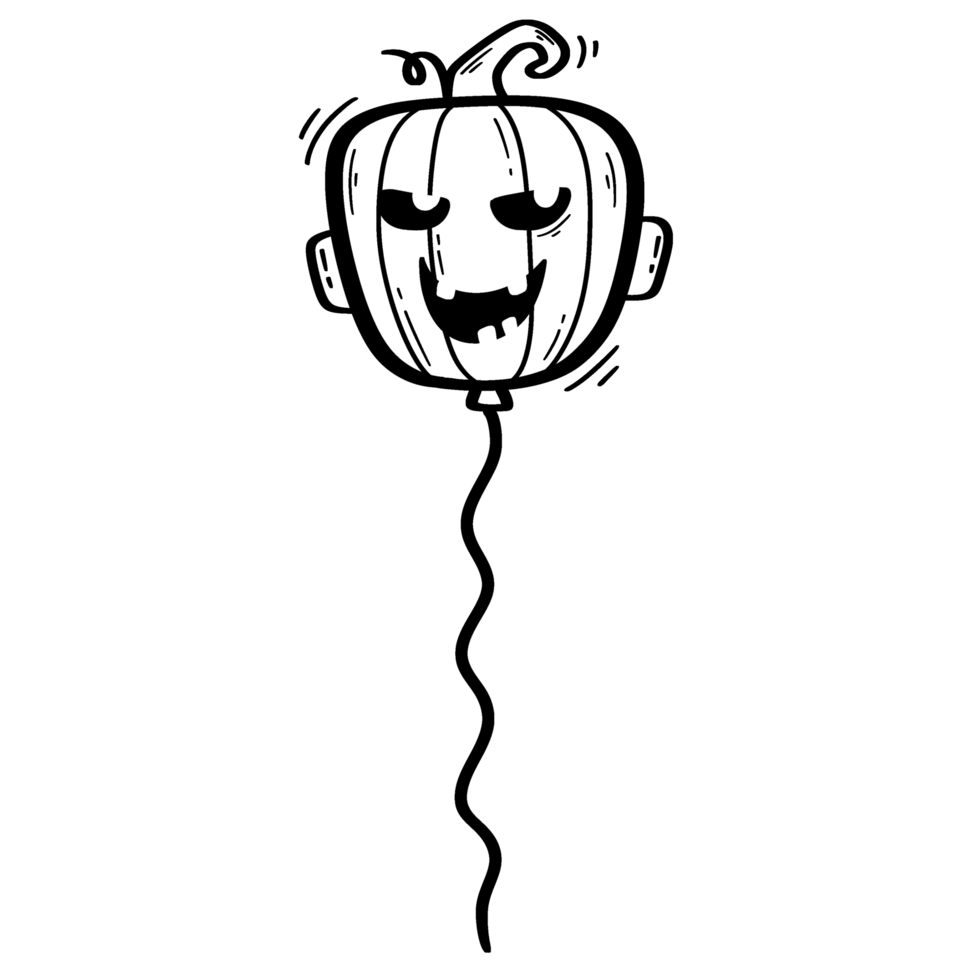 a black and white drawing of a pumpkin with a string attached to it png
