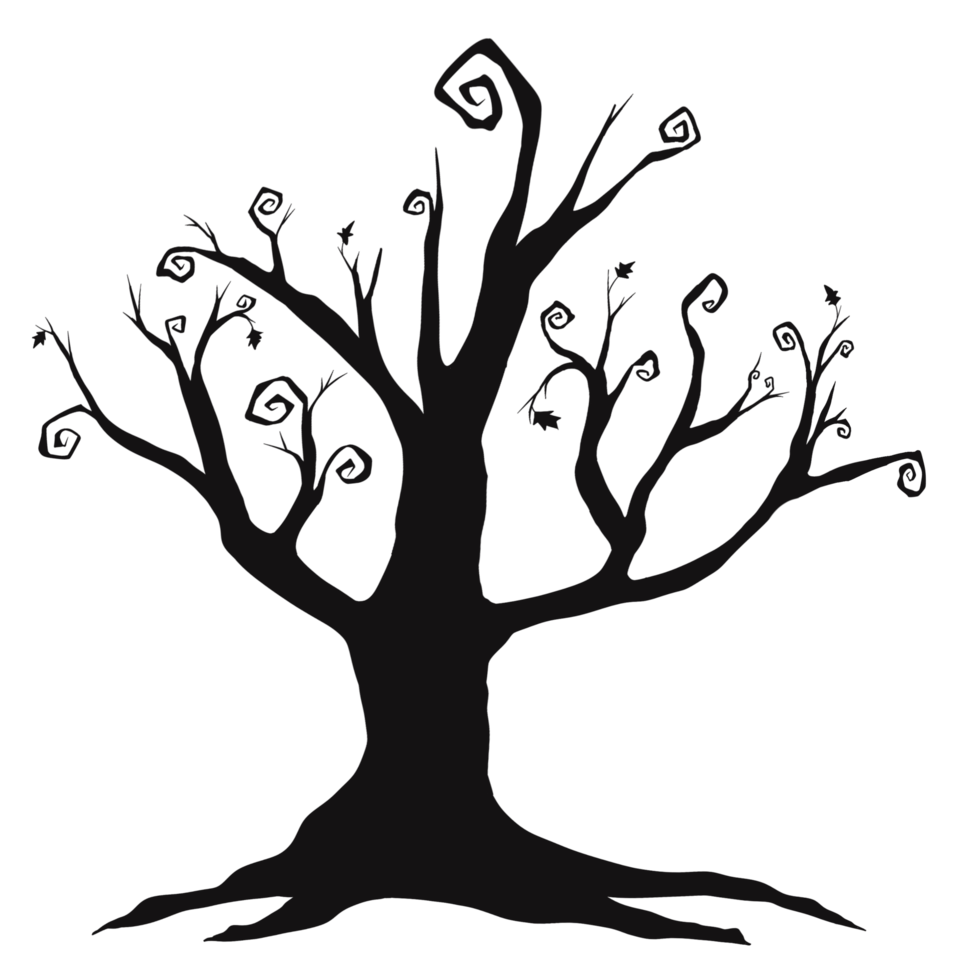 a black tree with swirls on it, Halloween decorations clipart png