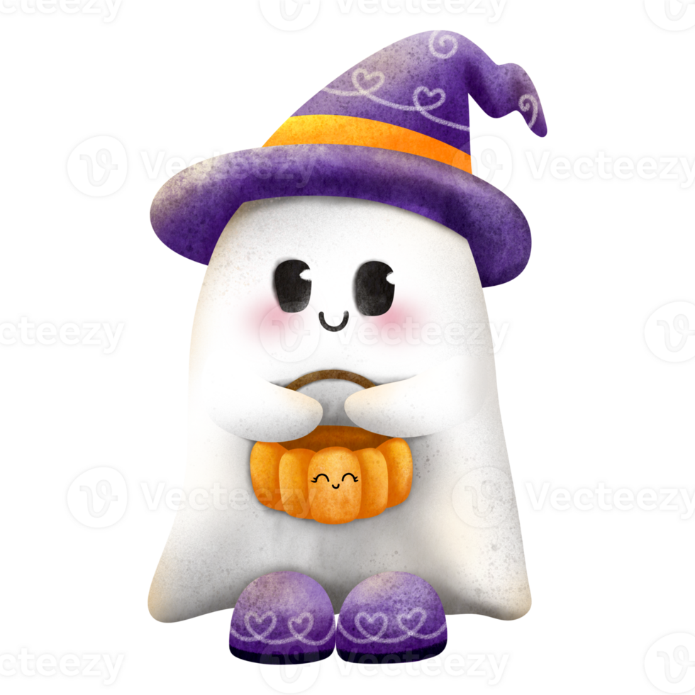 halloween ghost with pumpkin on transparent background png