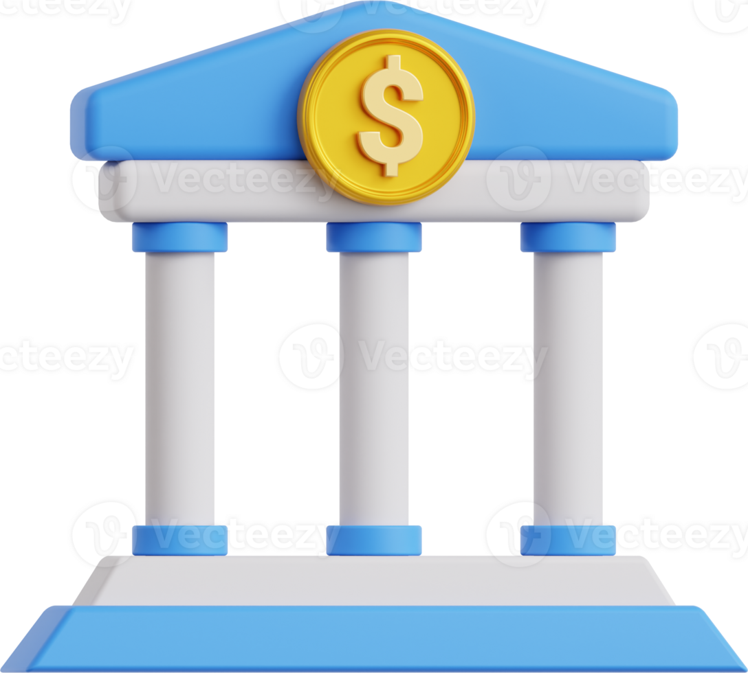 3D icons Bank Building with Coin png