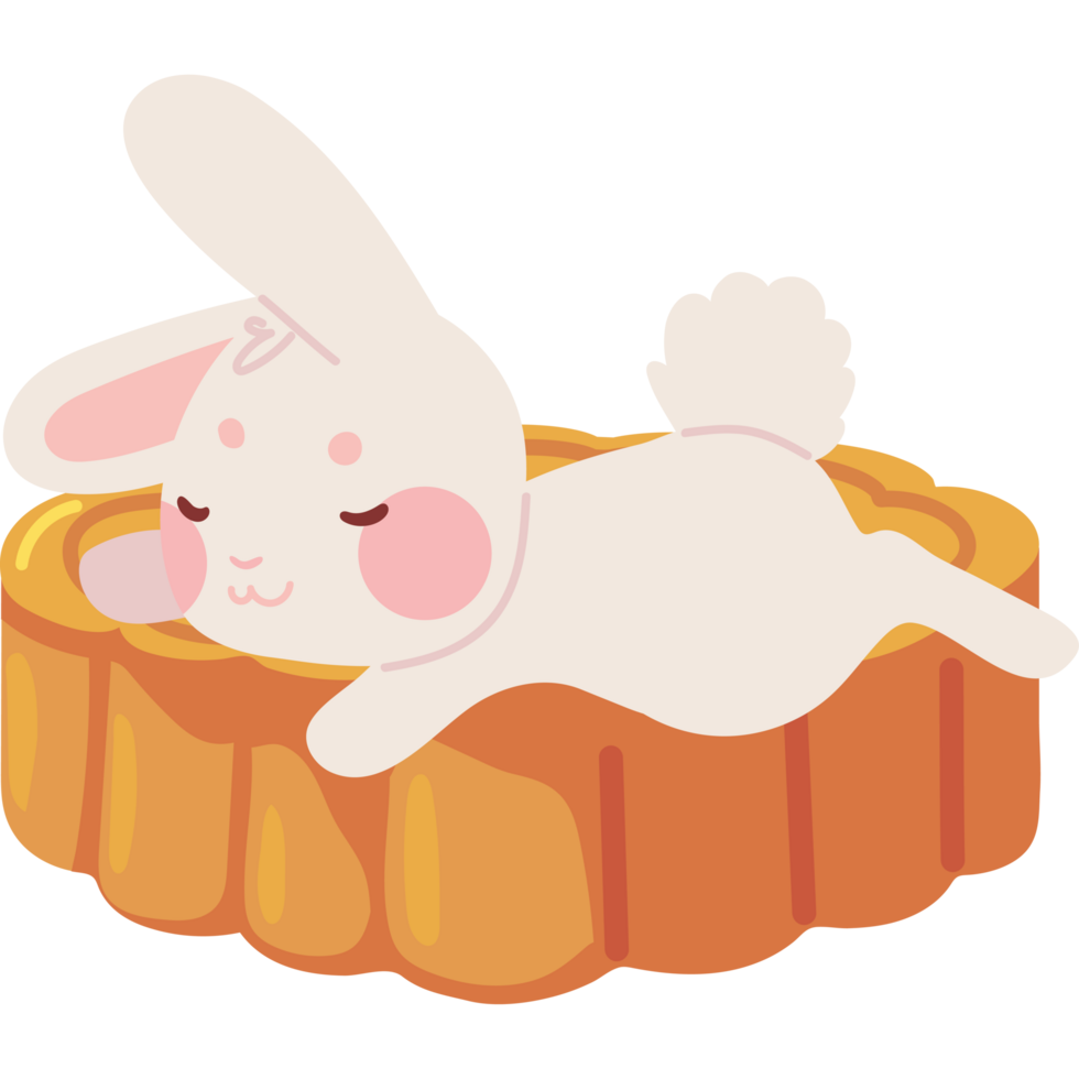 mid autumn cute rabbit sit on moon cake png