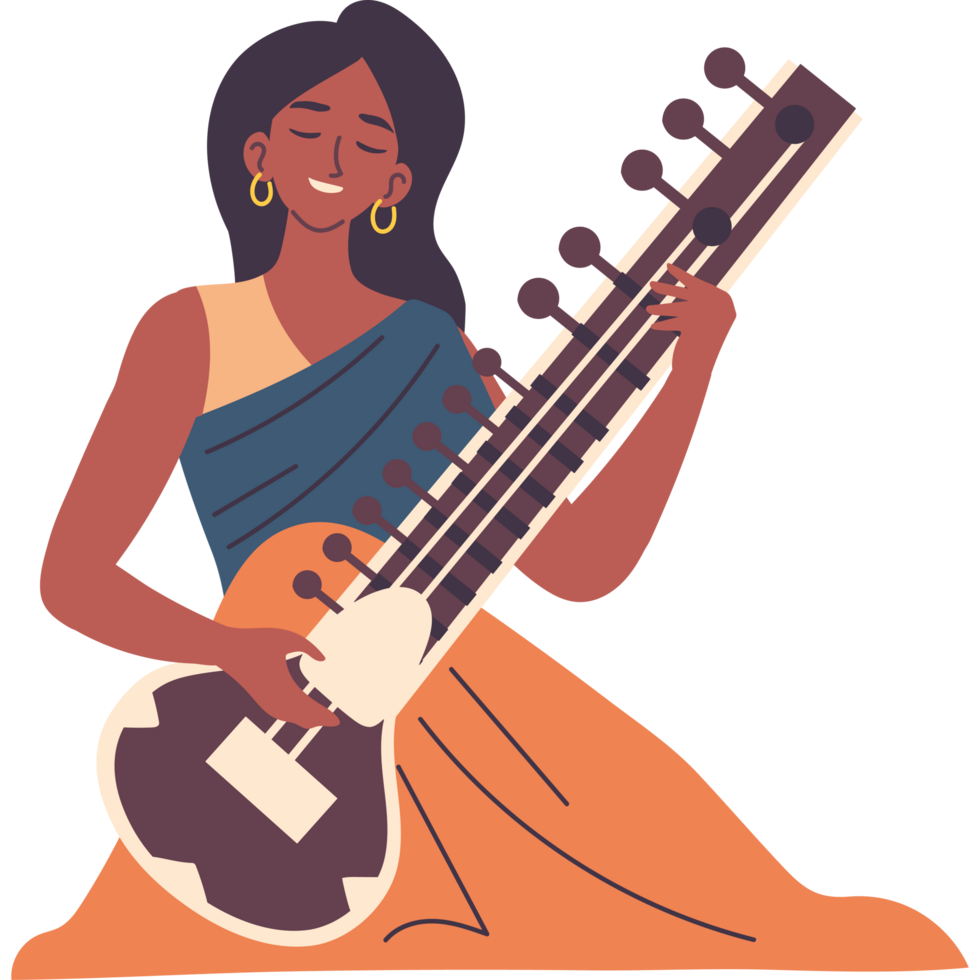 indian musician playing sitar musical instrument png