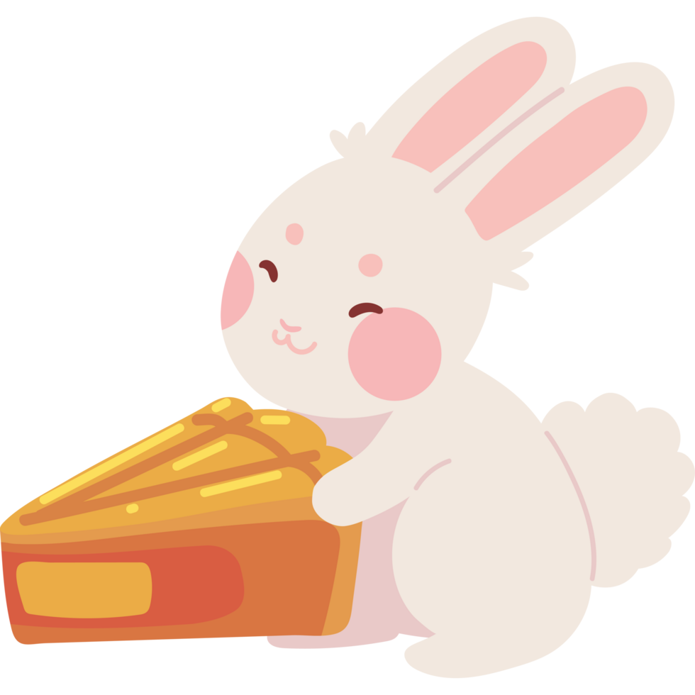 cute rabbit with on sliced mooncake png