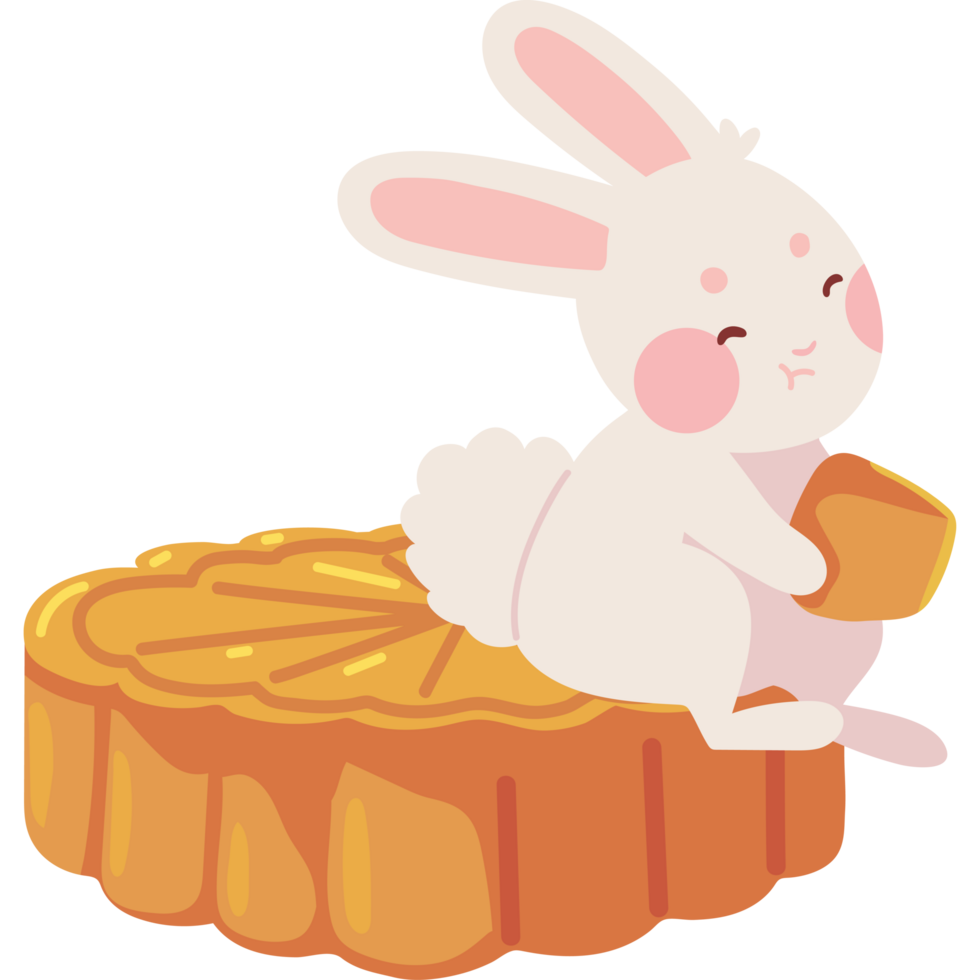 mid autumn rabbit sitting on a giant moon cake png