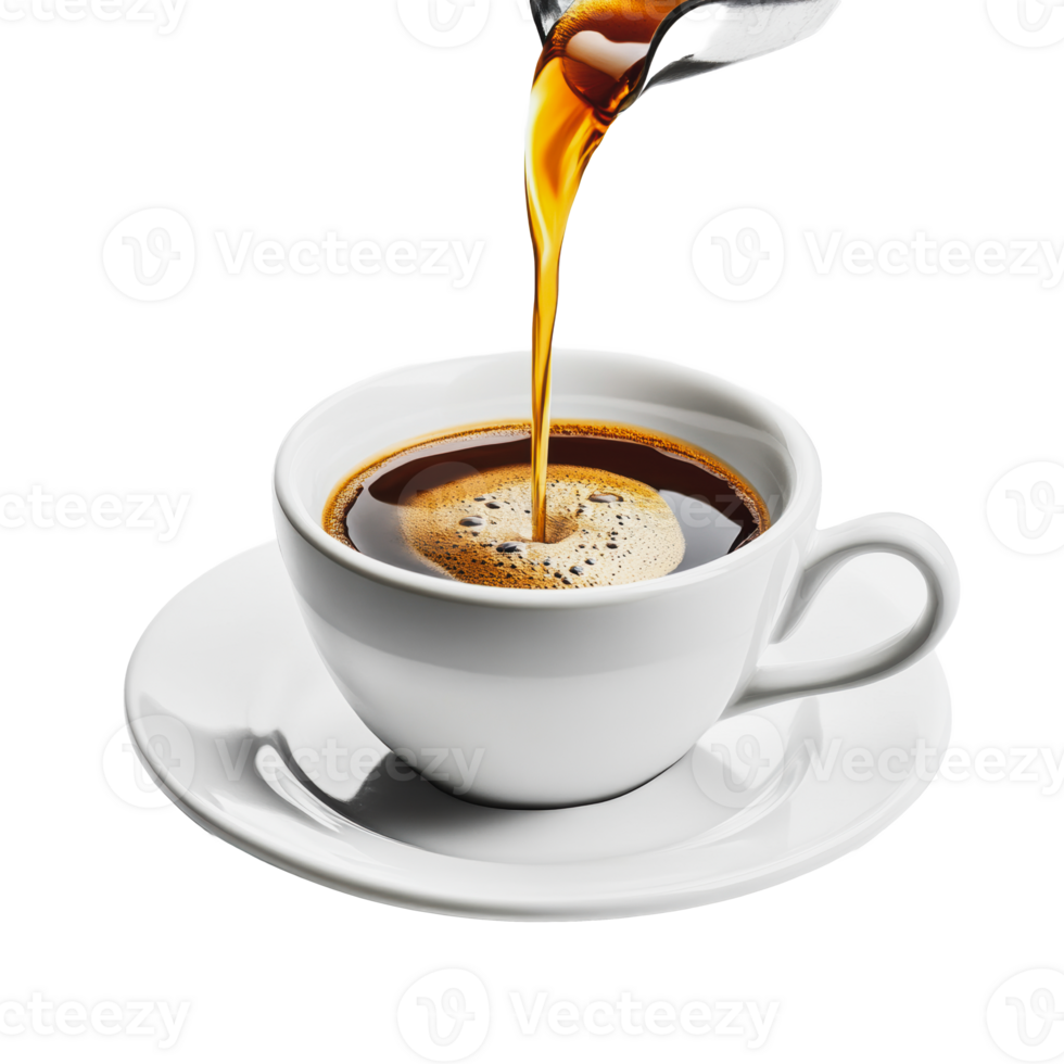 Pouring hot coffee into a white cup png