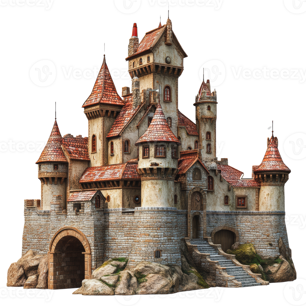 Fantasy castle model with detailed architecture png