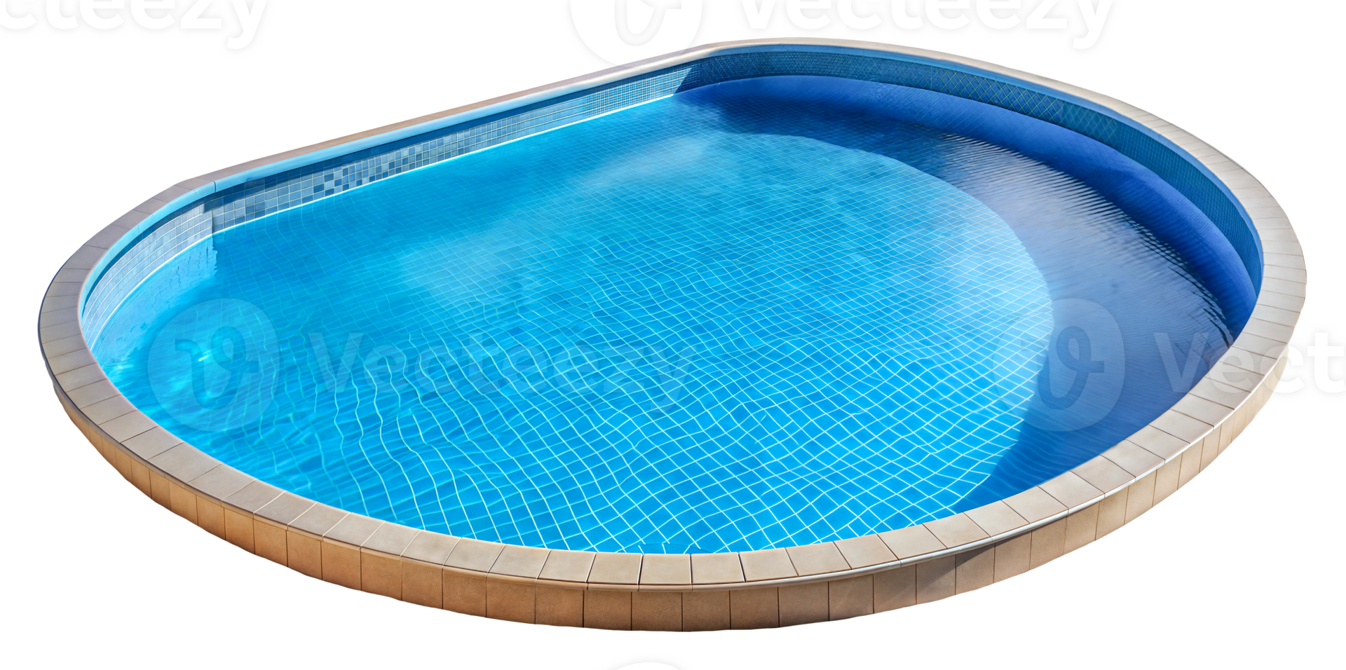 Oval swimming pool with clear water in sunlight, cut out png