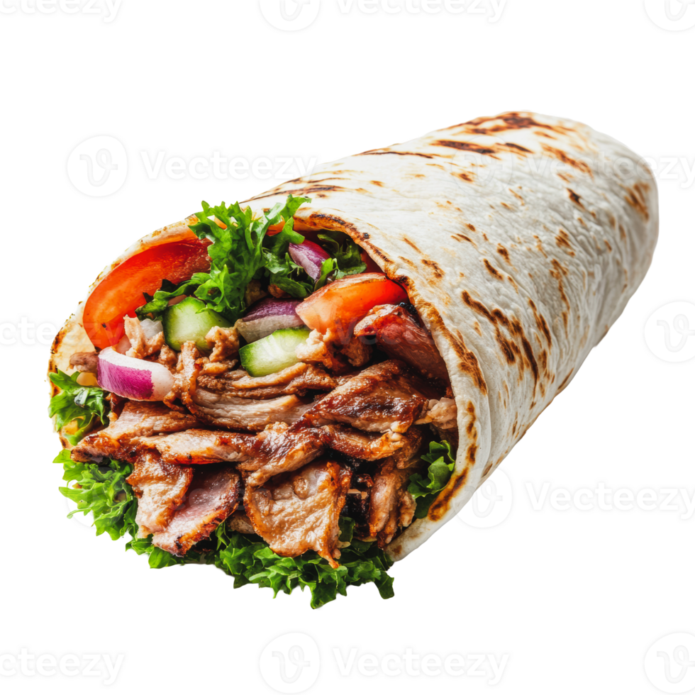 Delicious kebab wrap filled with fresh ingredients png
