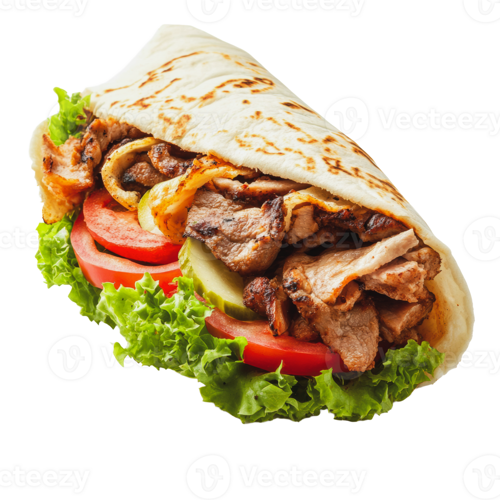 Tasty wrap with grilled meat and veggies png