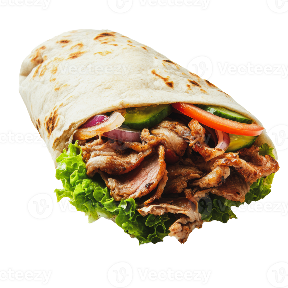 Tasty wrap with grilled meat and veggies png