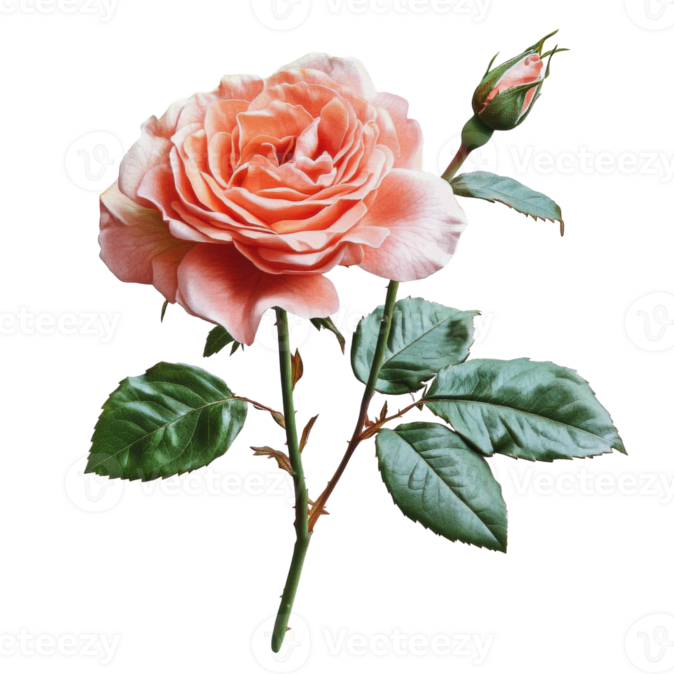 Beautiful peach rose with budding flower png