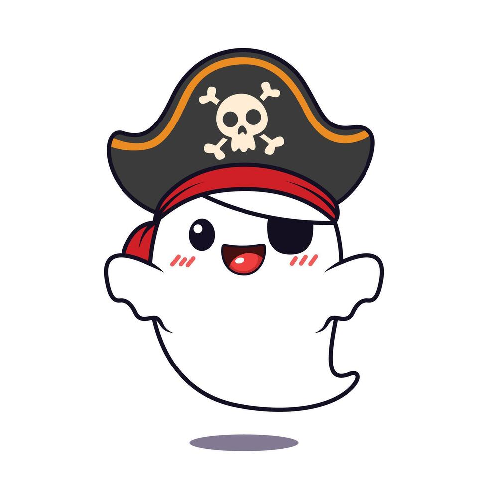 Cute Halloween Ghost Cartoon Character With Pirate Hat vector