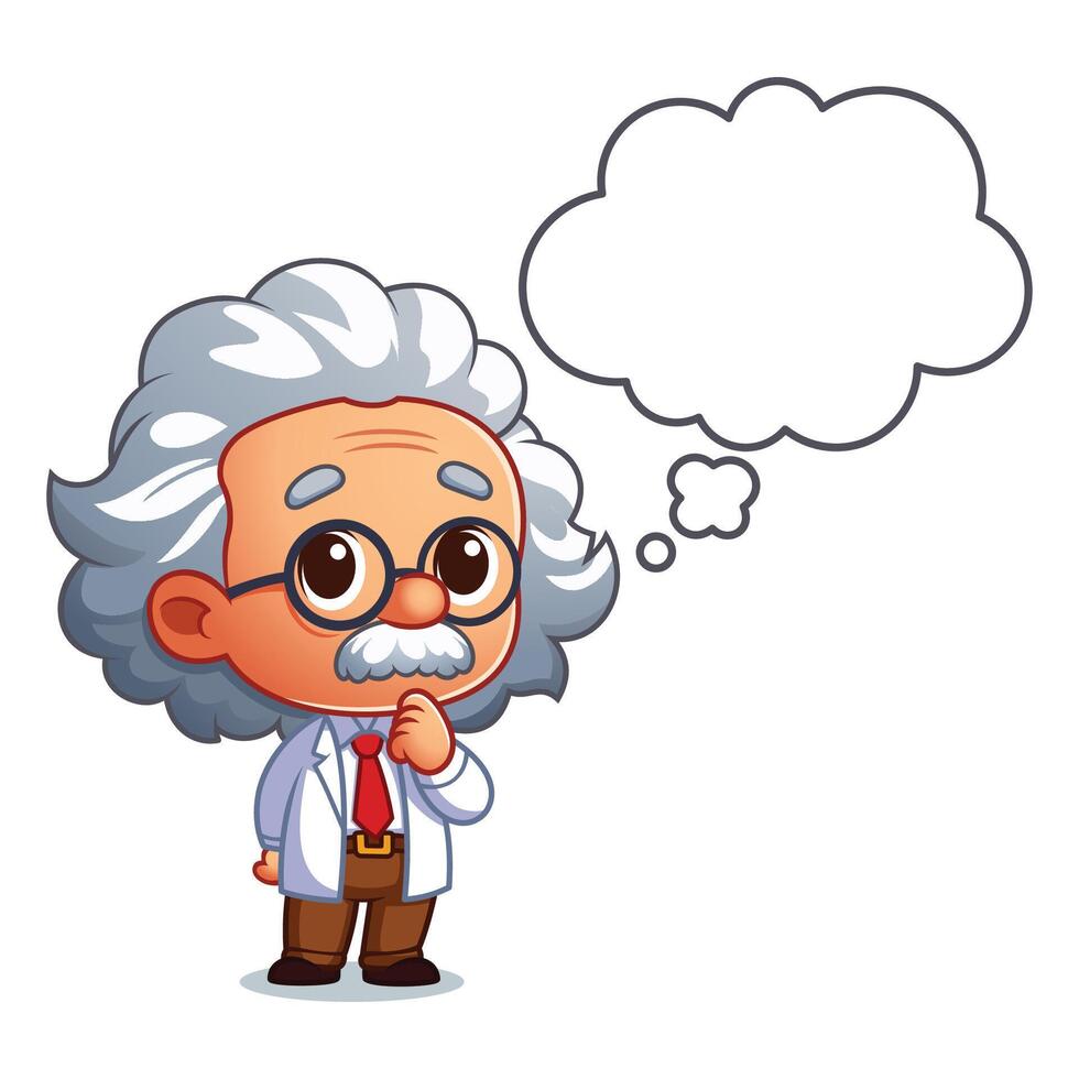 Cute Old Scientist Cartoon Character Thinking With Speech Bubble vector