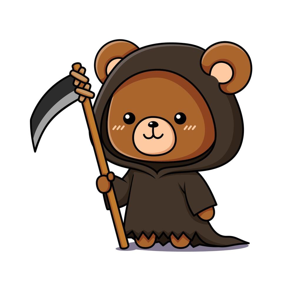 Cute Teddy Bear Grim Reaper Cartoon Character vector
