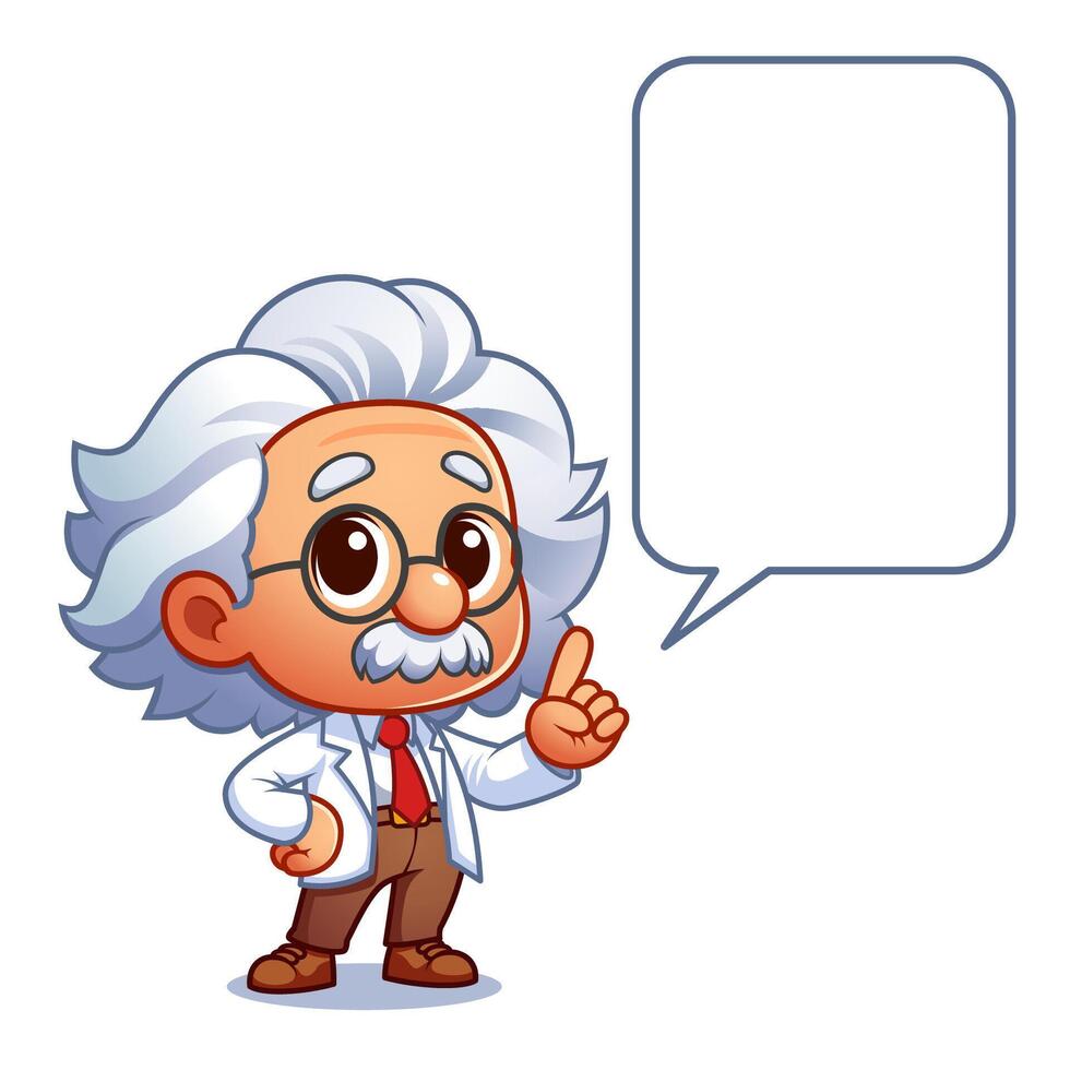 Cute Old Scientist Cartoon Character With Speech Bubble vector