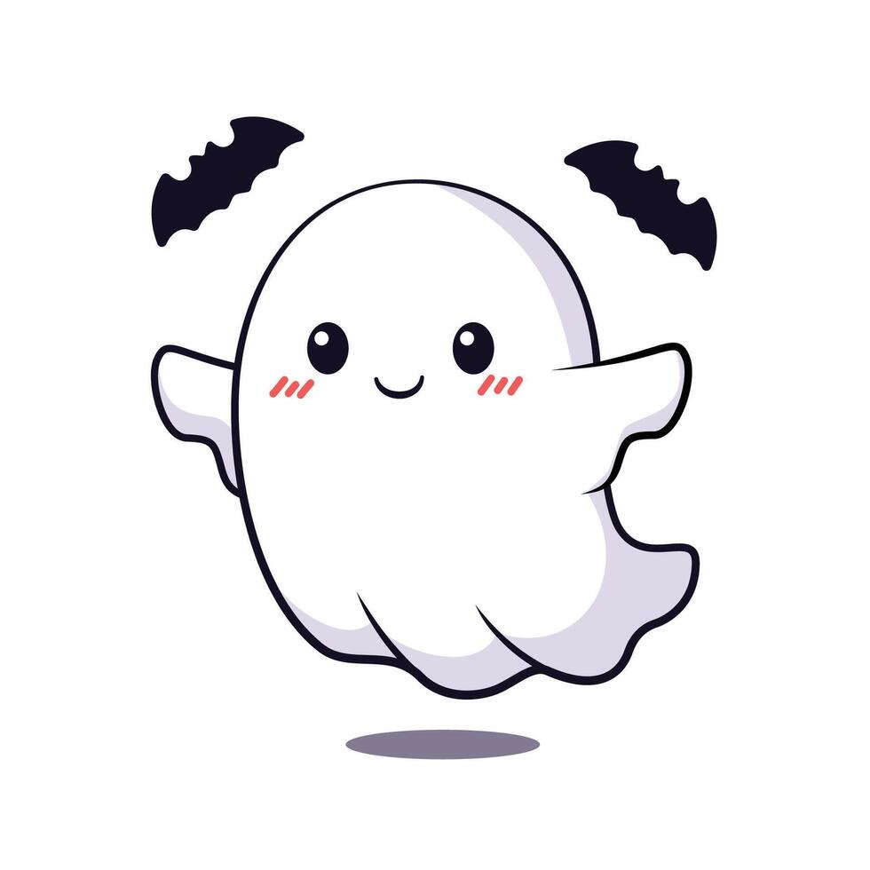 Cute Halloween Ghost Cartoon Character With Bat vector