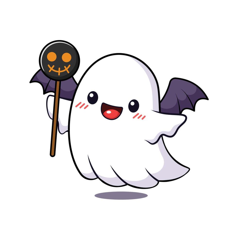Cute Halloween Ghost Cartoon Character With Candy vector
