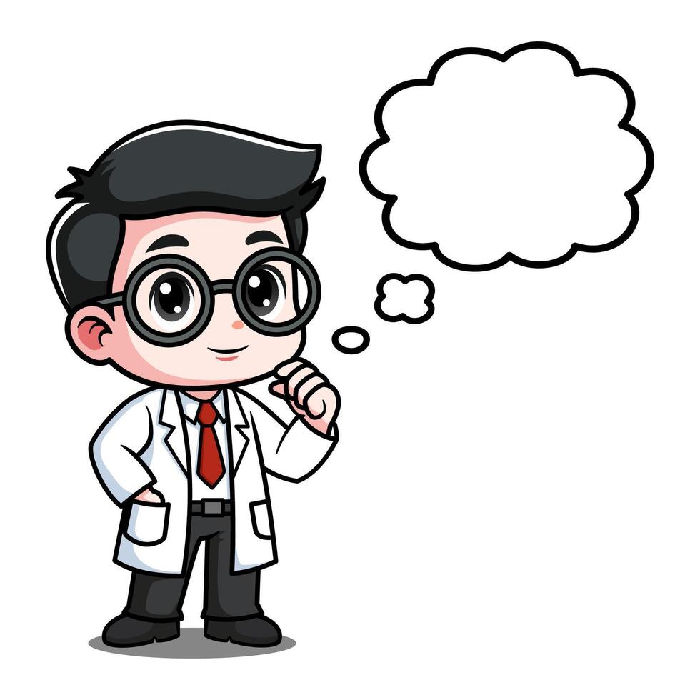 Cute Scientist Cartoon Character Thinking With Speech Bubble vector