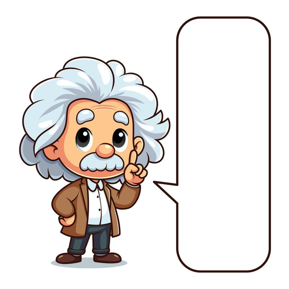 Cute Old Scientist Cartoon Character With Big Speech Bubble vector