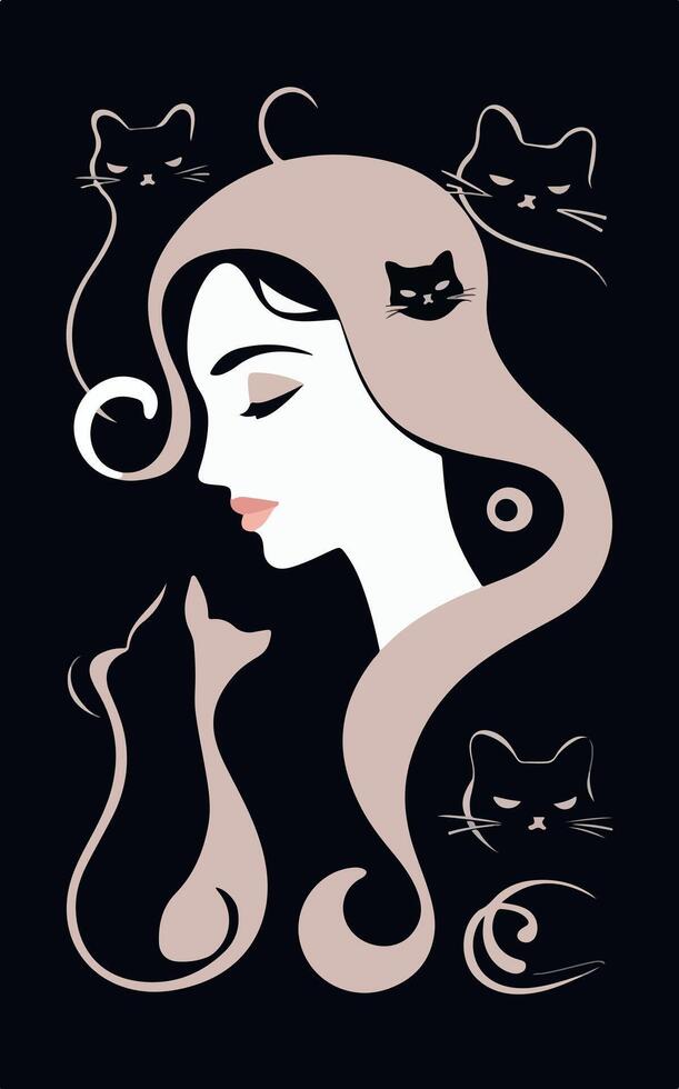 a poster with a woman and a cat on it vector