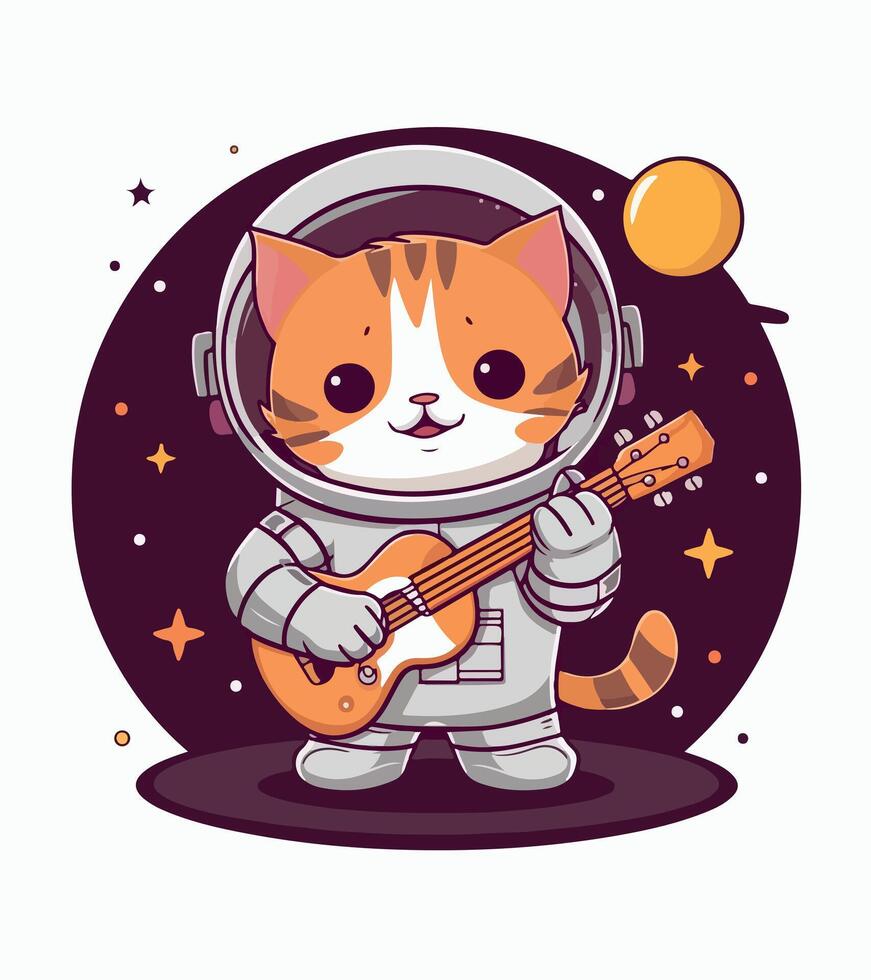 a cat playing a guitar with a star on it vector