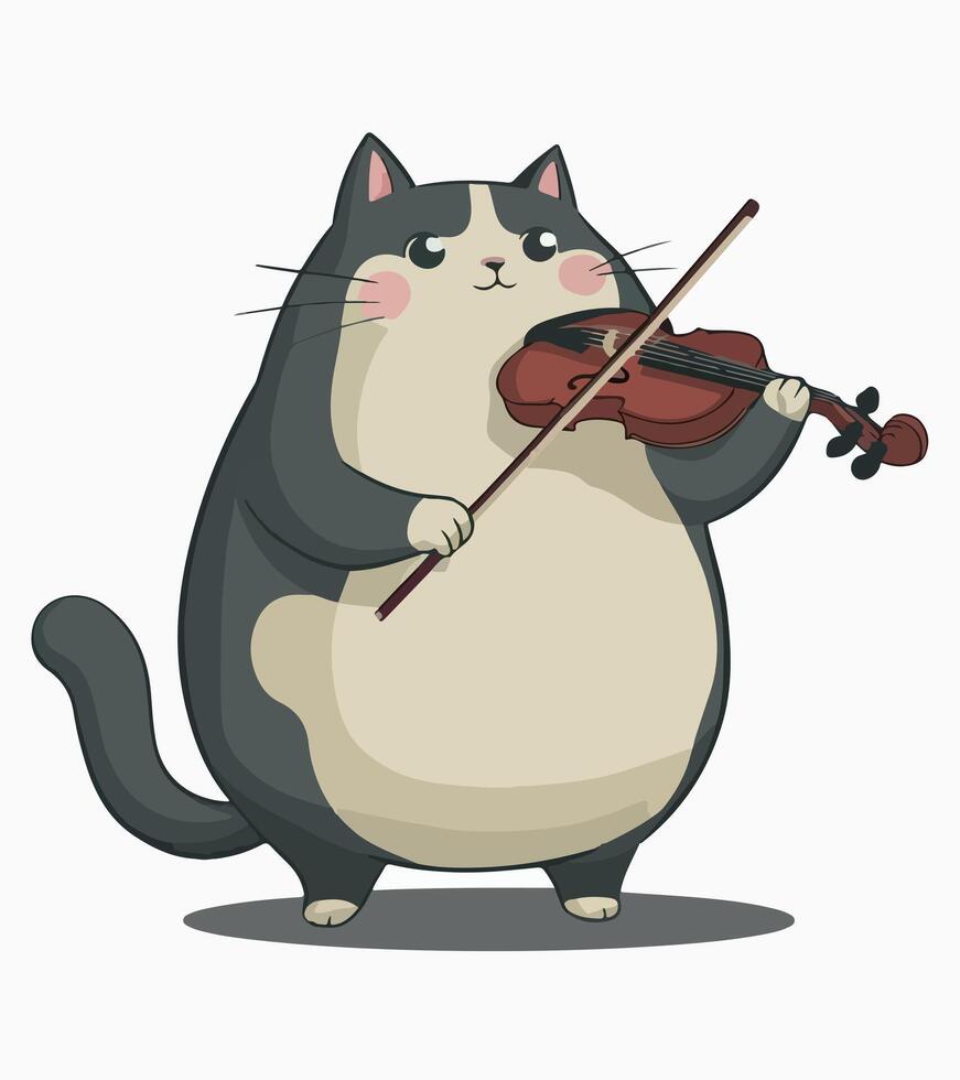 a cat playing the violin in front of a white background. vector