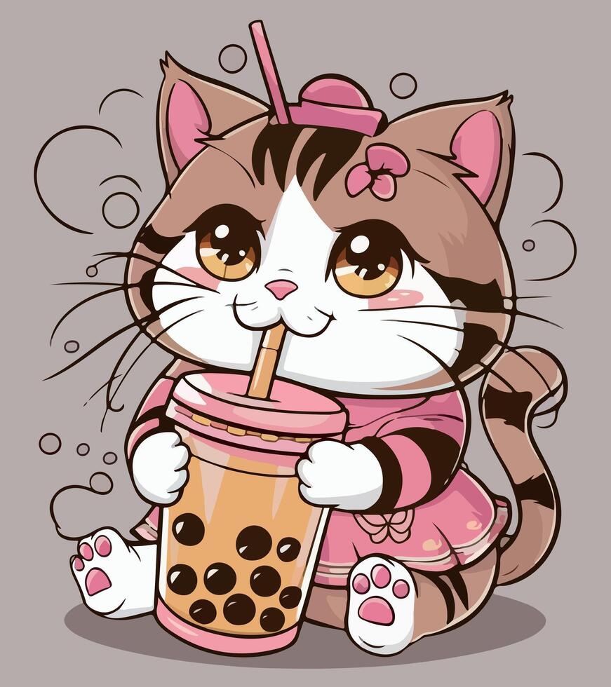 a cartoon cat with a cup of milk in it vector