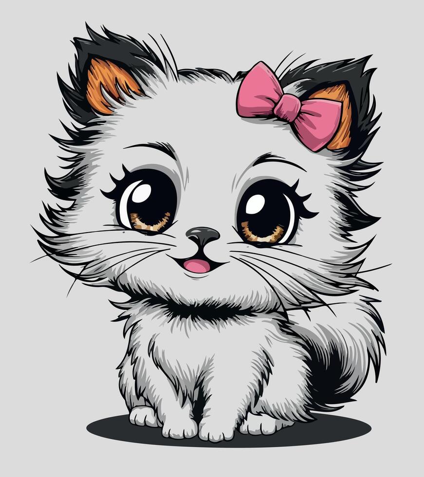 a cat with a pink bow and a pink bow on its head vector