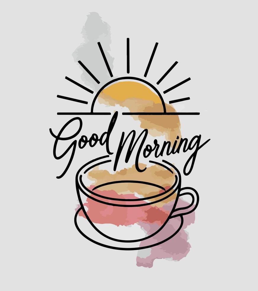 a cup of good morning coffee with a quote saying good morning. vector